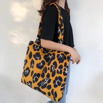 Women Casual Large Capacity Leopard Corduroy Tote Shoulder Bag