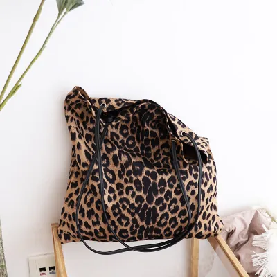 Women Casual Leopard Print Canvas Large Capacity Tote Shoulder Bag
