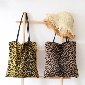 Women Casual Leopard Print Canvas Large Capacity Tote Shoulder Bag