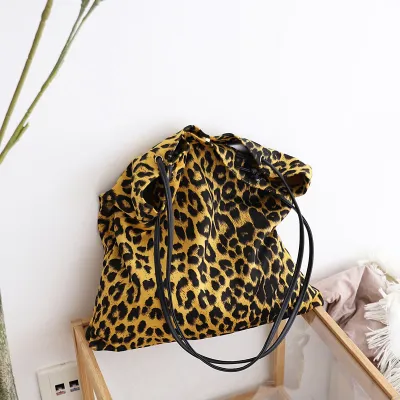 Women Casual Leopard Print Canvas Large Capacity Tote Shoulder Bag