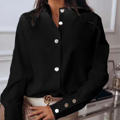 S-3XL Women Casual Slim Fit Single-breasted Plain Blouse