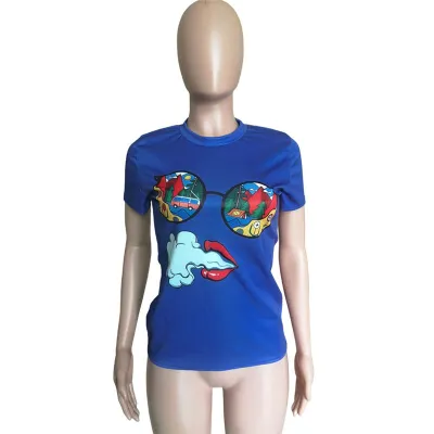 S-3XL Women Casual Cartoon Print Short-sleeve Slim Fit Tee