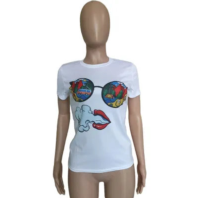 S-3XL Women Casual Cartoon Print Short-sleeve Slim Fit Tee