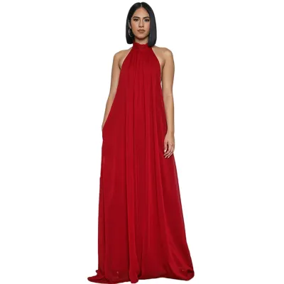 S-XL Women Solid Color Wide-leg Loose Halter Jumpsuits