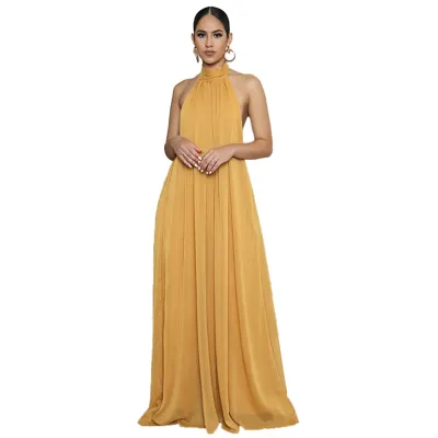 S-XL Women Solid Color Wide-leg Loose Halter Jumpsuits