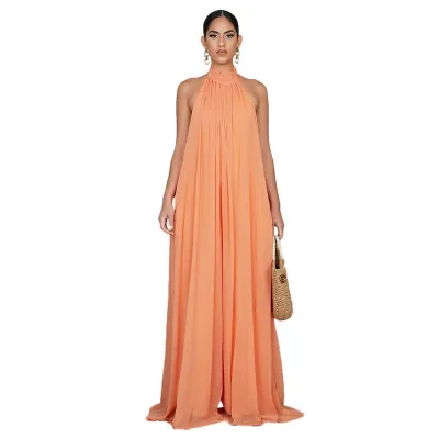 S-XL Women Solid Color Wide-leg Loose Halter Jumpsuits