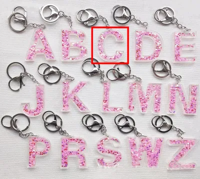 Creative Alphabet Letter Pattern Sequin Inside Acrylic Key Chain