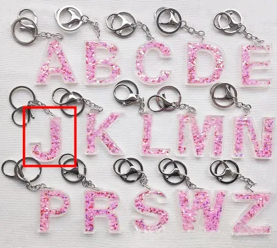 Creative Alphabet Letter Pattern Sequin Inside Acrylic Key Chain
