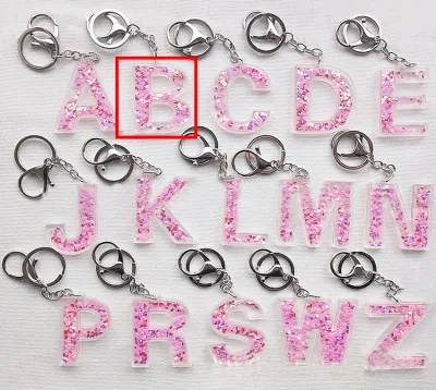Creative Alphabet Letter Pattern Sequin Inside Acrylic Key Chain