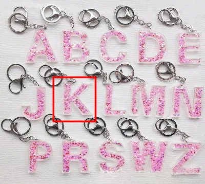 Creative Alphabet Letter Pattern Sequin Inside Acrylic Key Chain
