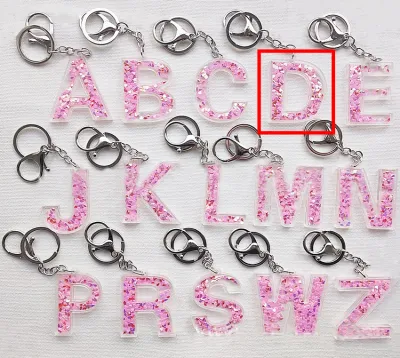 Creative Alphabet Letter Pattern Sequin Inside Acrylic Key Chain
