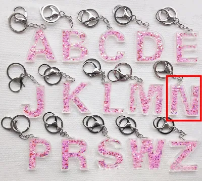 Creative Alphabet Letter Pattern Sequin Inside Acrylic Key Chain