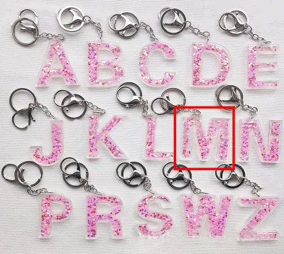 Creative Alphabet Letter Pattern Sequin Inside Acrylic Key Chain