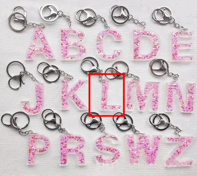 Creative Alphabet Letter Pattern Sequin Inside Acrylic Key Chain
