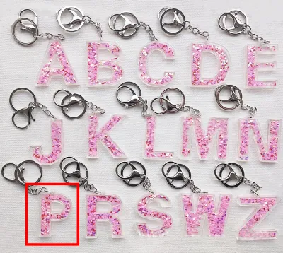 Creative Alphabet Letter Pattern Sequin Inside Acrylic Key Chain