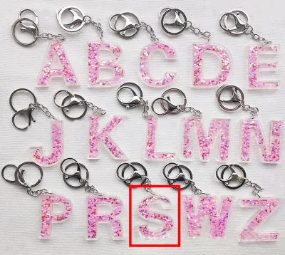 Creative Alphabet Letter Pattern Sequin Inside Acrylic Key Chain