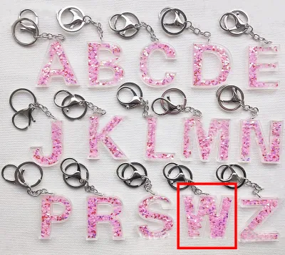 Creative Alphabet Letter Pattern Sequin Inside Acrylic Key Chain