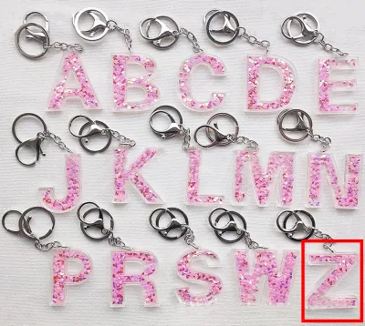 Creative Alphabet Letter Pattern Sequin Inside Acrylic Key Chain