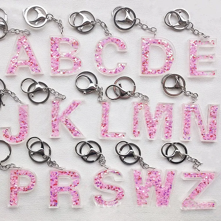 Creative Alphabet Letter Pattern Sequin Inside Acrylic Key Chain