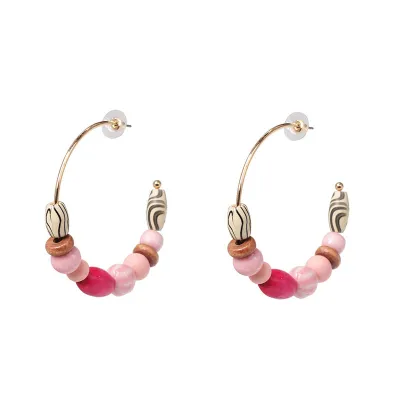 Boho Colorful Wood Beads Hoop Earrings