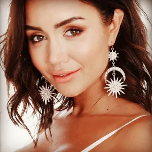 Boho Moon Sun Pattern Rhinestone Dangle Earrings