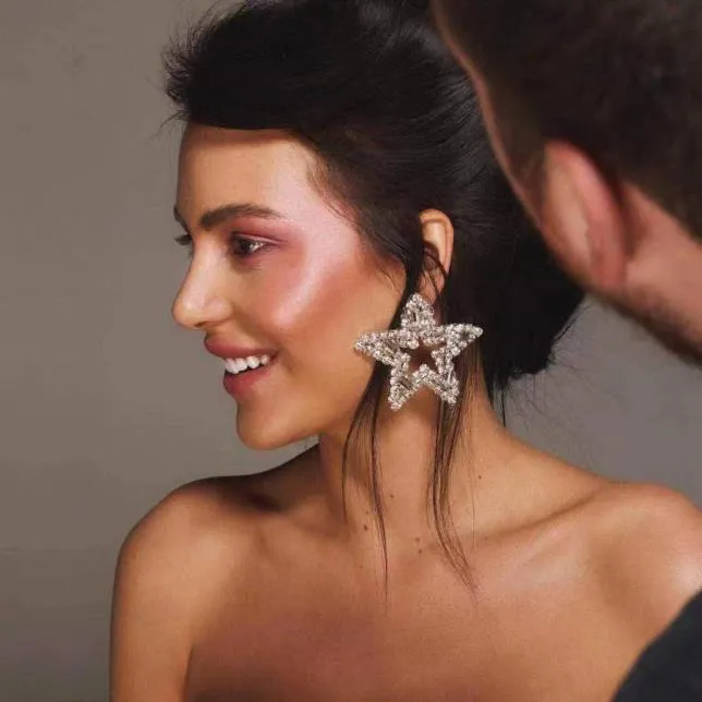 Delicate Star Pattern Full Rhinestone Earrings for Women