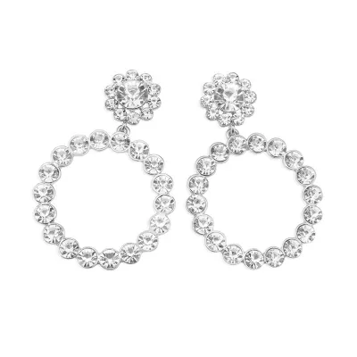 Geometric Circle Pendant Full Rhinestone Earrings Women's Fashion Alloy