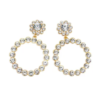 Geometric Circle Pendant Full Rhinestone Earrings Women's Fashion Alloy