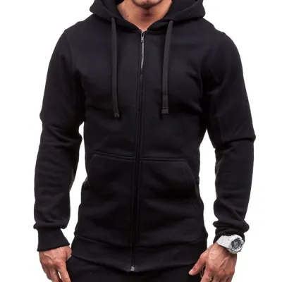 M-3XL Men Solid Color Zipper Hooded Cardigan Coat Long Sleeves Loose Fit Fleece