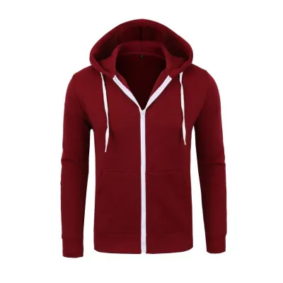 M-3XL Men Solid Color Zipper Hooded Cardigan Coat Long Sleeves Loose Fit Fleece