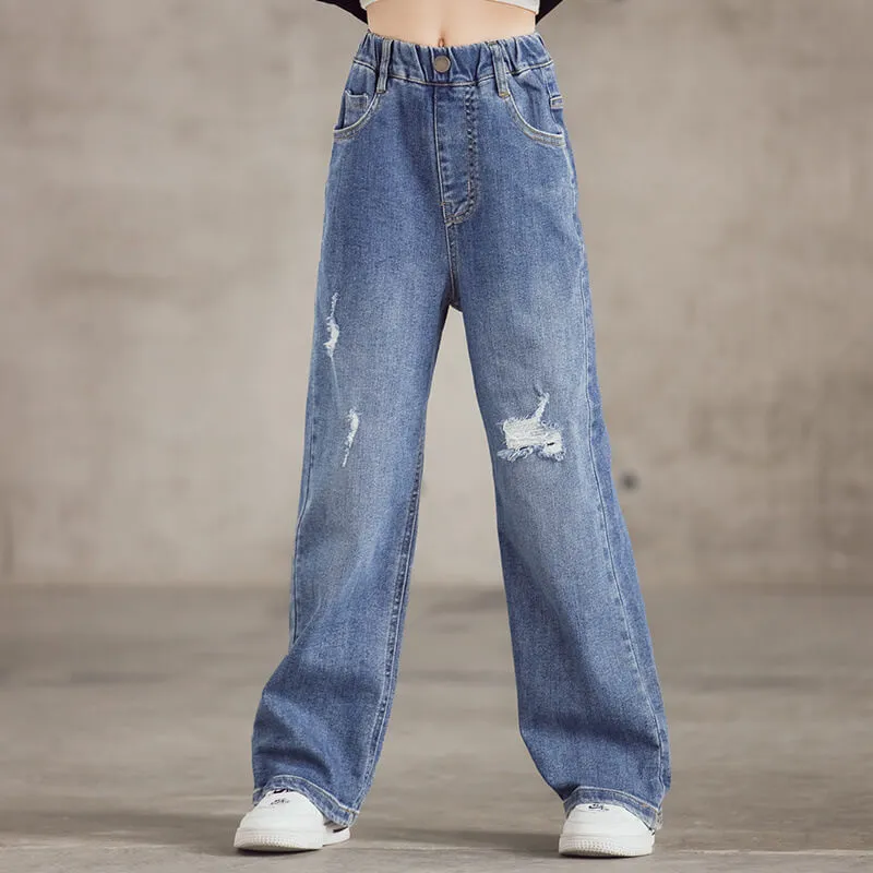 Girls Casual Hole Design Denim Jeans