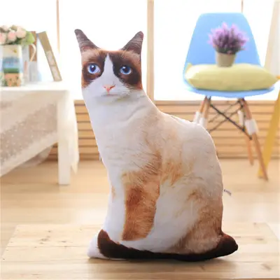 Creative Simulation 3D Cat Plush Pillow Toy Kids Soft Animal Print Stuffed Toy