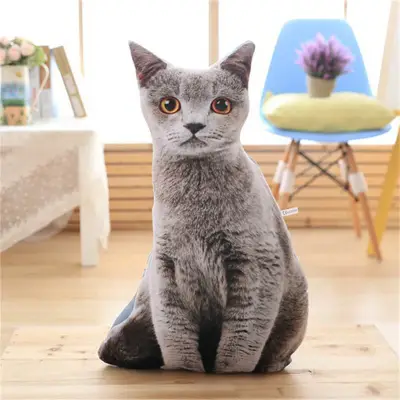 Creative Simulation 3D Cat Plush Pillow Toy Kids Soft Animal Print Stuffed Toy