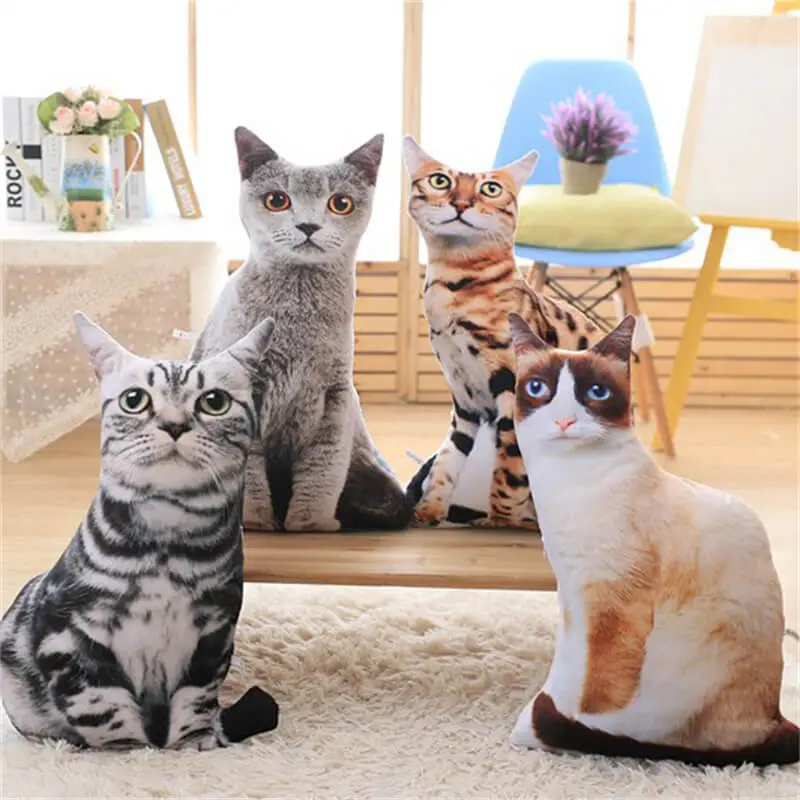 Creative Simulation 3D Cat Plush Pillow Toy Kids Soft Animal Print Stuffed Toy