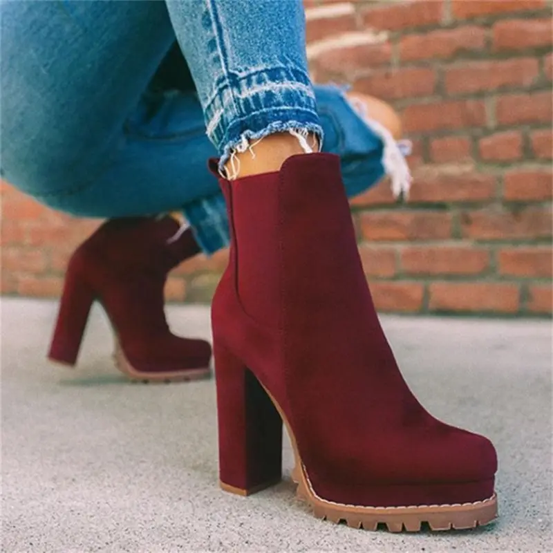 Size:4.5-11 Women Leopard Print Suede Ankle Boots with Chunky Heel