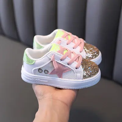 Girls Casual Star Pattern Sequined Lace-up Low Top Sneakers