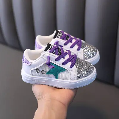 Girls Casual Star Pattern Sequined Lace-up Low Top Sneakers