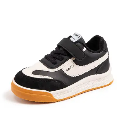 Boys Casual Tethered Velcro Closure Splice Sneakers Unisex PU Leather Thicken Sole