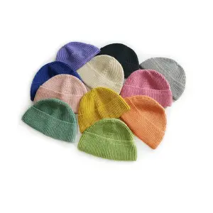 Kids Casual Solid Color Dome Flanging Knitted Hat Unisex Yarn