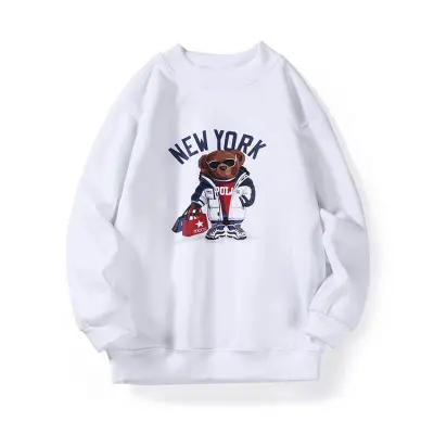 Kids Casual Long Sleeve Round Neck Bear Pattern Fleece-lined Unisex Pullover Sweatshirt