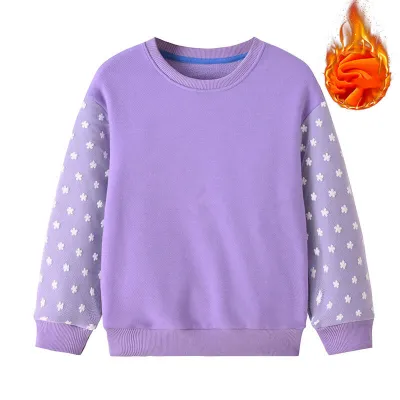 Girls Casual Long Sleeve Round Neck Solid Color Fleece Sweatshirt Pullover for Baby