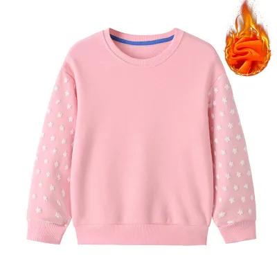 Girls Casual Long Sleeve Round Neck Solid Color Fleece Sweatshirt Pullover for Baby