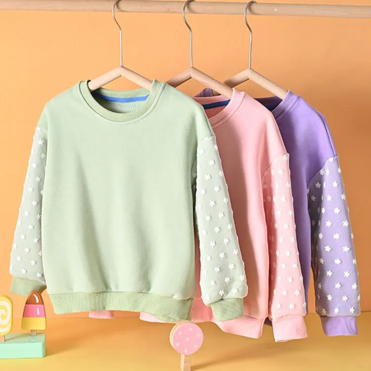 Girls Casual Long Sleeve Round Neck Solid Color Fleece Sweatshirt Pullover for Baby
