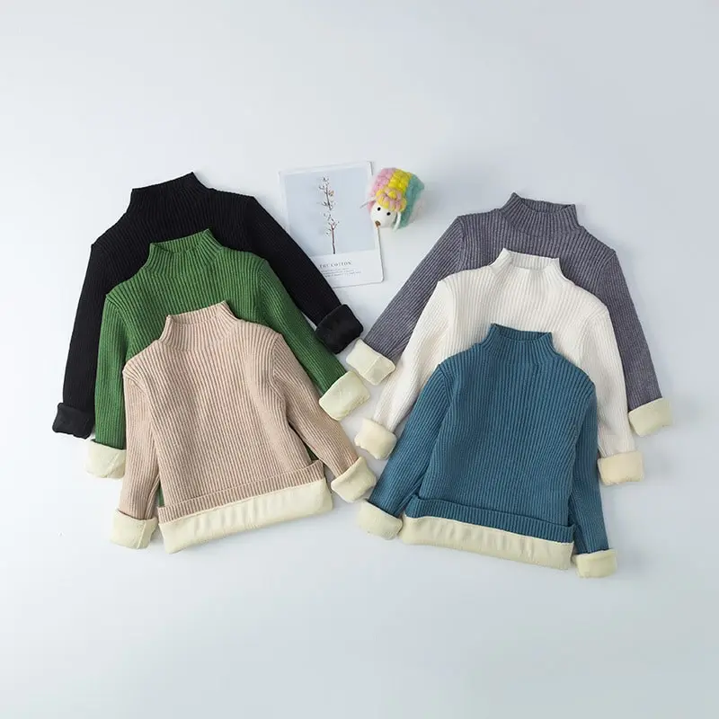 Boys Casual Long Sleeve Vertical Striped Fleece-lined Knitwear for Toddler