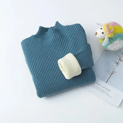 Boys Casual Long Sleeve Vertical Striped Fleece-lined Knitwear for Toddler