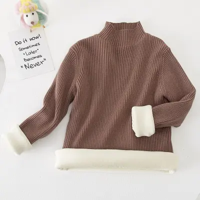 Boys Casual Long Sleeve Vertical Striped Fleece-lined Knitwear for Toddler