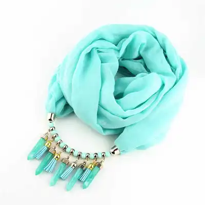 Women's Beaded Acrylic Cylinder Shape Pendant Long Scarf Necklace