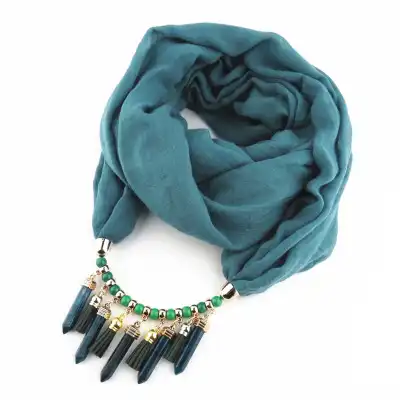 Women's Beaded Acrylic Cylinder Shape Pendant Long Scarf Necklace