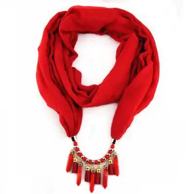 Women's Beaded Acrylic Cylinder Shape Pendant Long Scarf Necklace