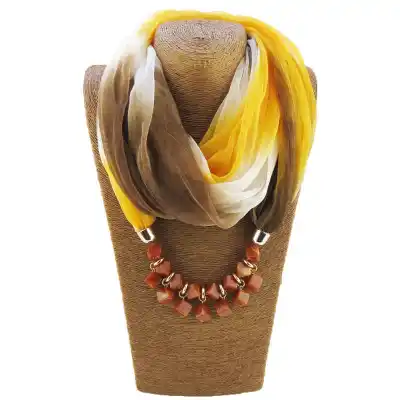 Elegant Women's Cube Resin Pendant Chiffon Scarf Necklace